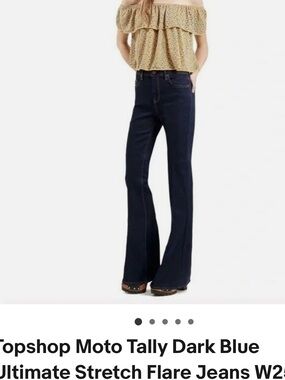 Topshop Dark Blue Flared High-Rise Jeans